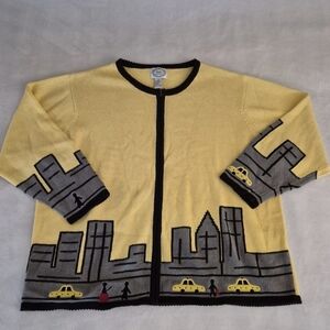 Stitches In Time Vintage Zip Up Sweater Yellow And Black, Cabs & City Scape, 3X